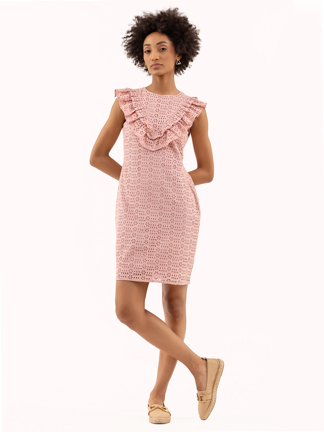 Preety Ruffle Schiffli Dress Light Pink -1
